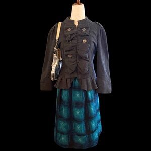 Military Charcoal Grey Ruffle Feminine‎ Blazer Size S